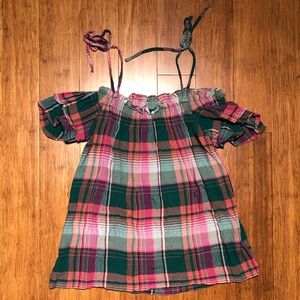 Off the Shoulder Green/Pink Plaid Top